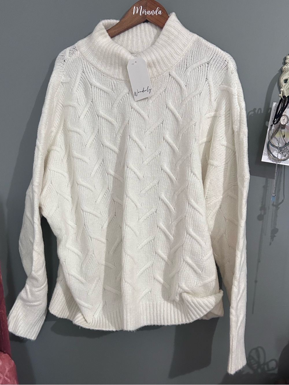 Cream Cable-Knit Turtleneck Sweater